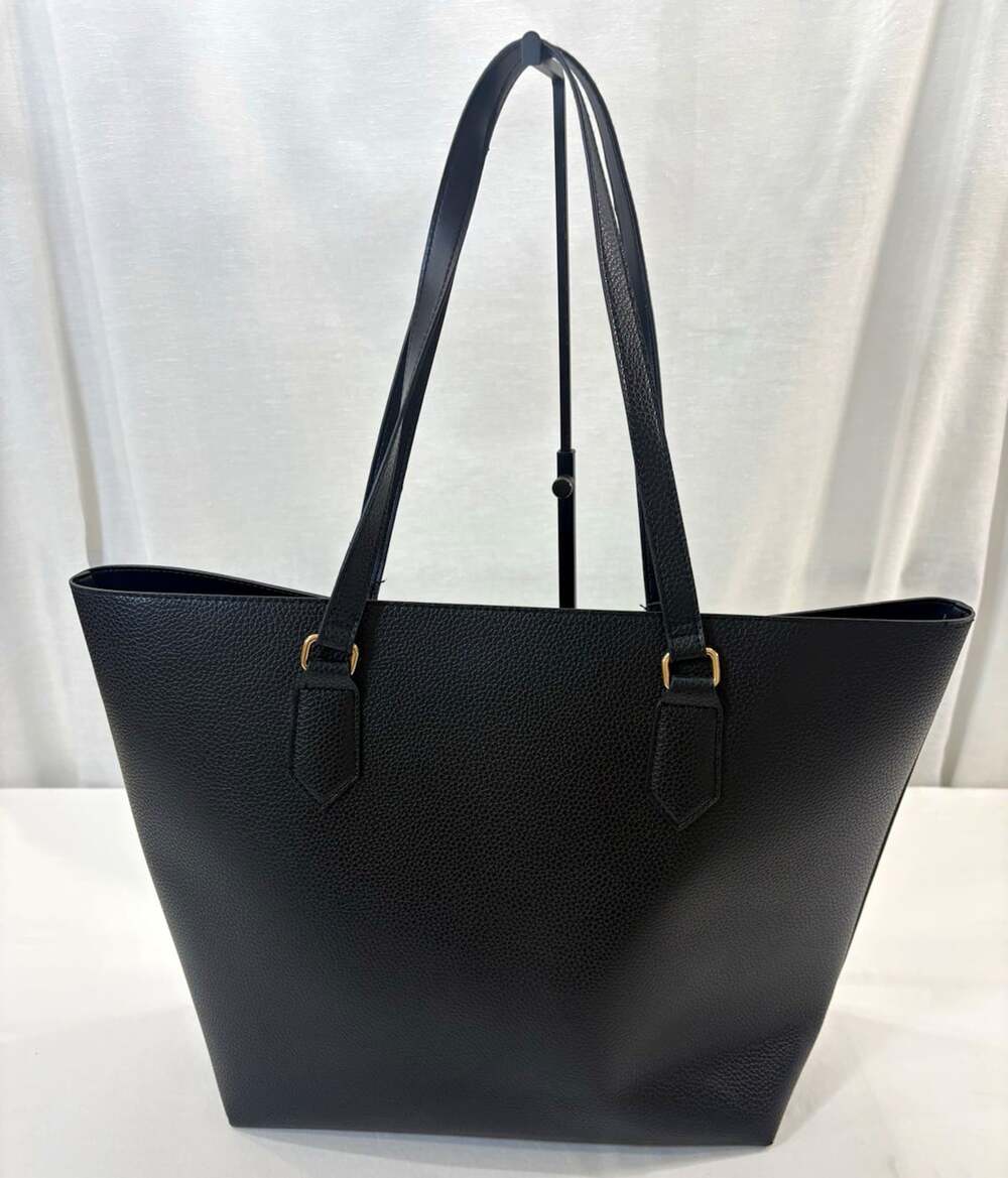 Women’s Black Pebbled Tote Shoulder Bag Gold Hardware Double Handles Solid